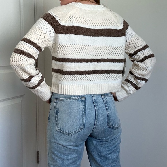 Open Knit Varigated Stripe Crew Neck Pullover Sweater - Picture 7 of 10